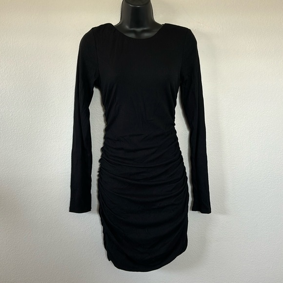 Princess Polly Newton Black Strappy Cutout Back Long Sleeve Ruched Mini Dress - Picture 4 of 13